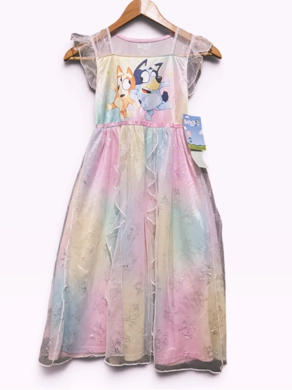 Girls' Pastel Rainbow fantasy gown Pajamas with Bluey Print M (8)